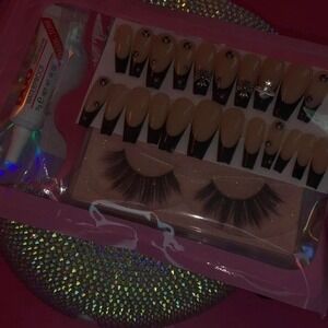 Y2K Grunge French Tip Press On Nail Kit w/ Lashes & Glue Set CUSTOM MADE BY ME!